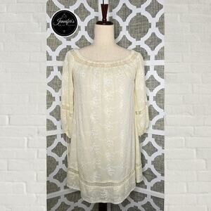 Astr Cream Off The Shoulder Floral Embroidered Ladder Trim Dress Size XS